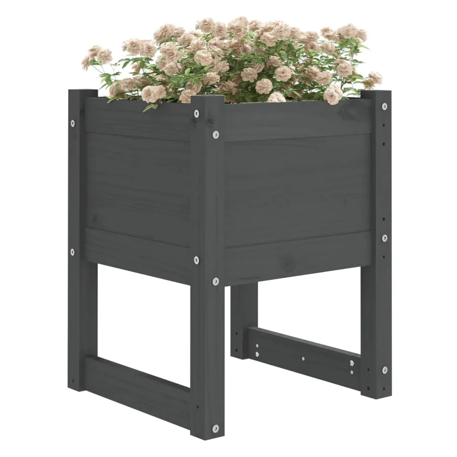 Jardinière Gris 40x40x52,5 cm Bois massif de pin - 3