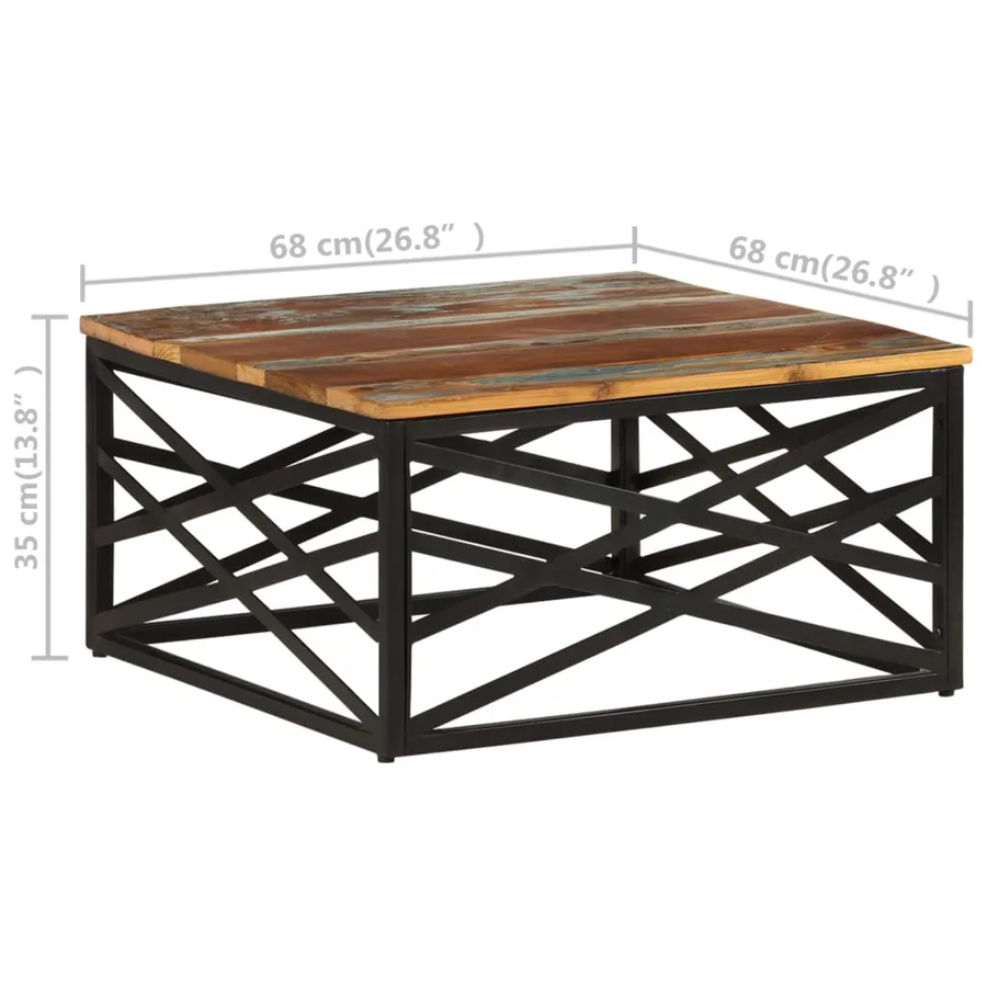 Table basse 68x68x35 cm Bois de récupération massif - 7
