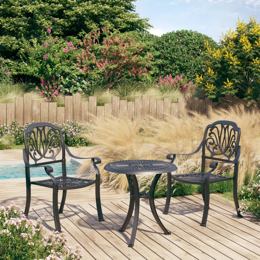 Ensemble de bistro 3 pcs Aluminium coulé Noir