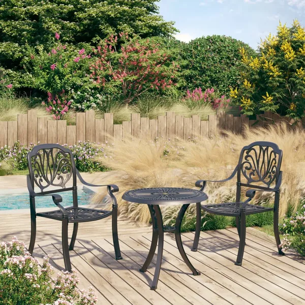 Ensemble de bistro 3 pcs Aluminium coulé Noir
