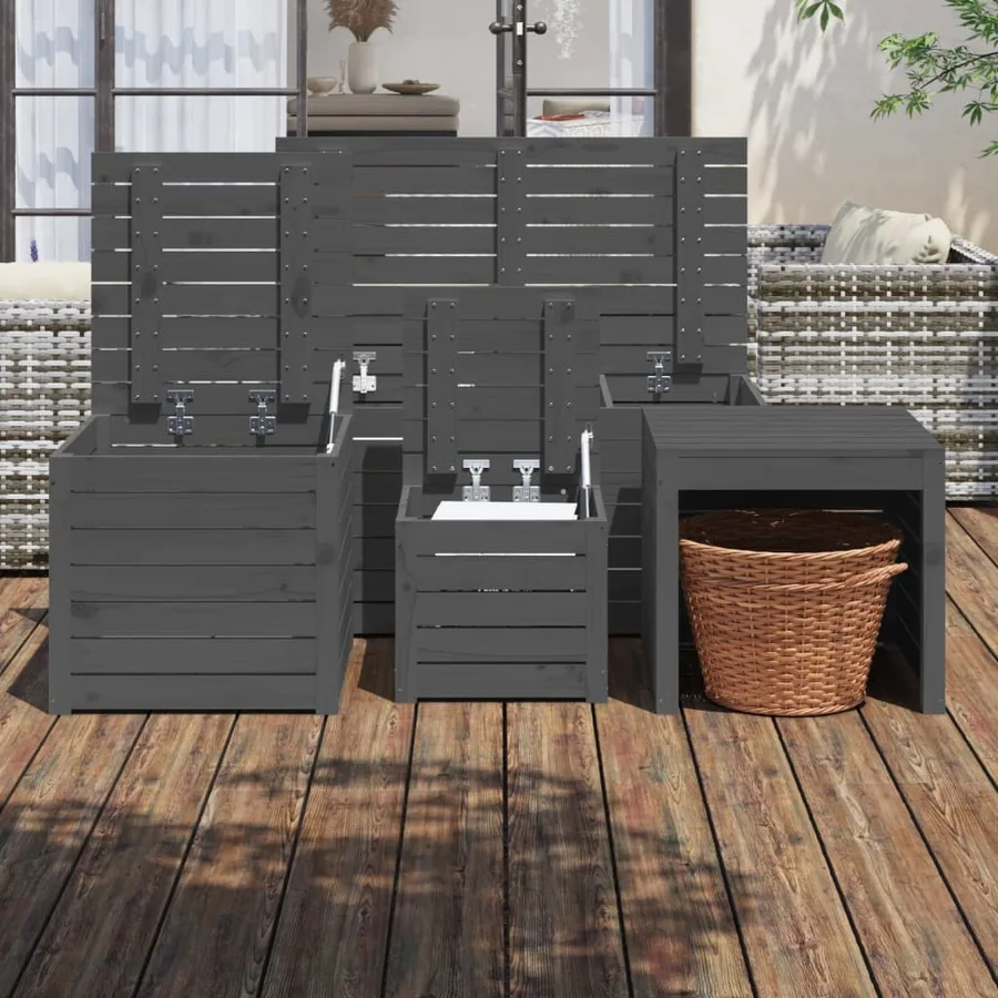 Ensemble de boîtes de jardin 4 pcs gris bois de pin massif - 3