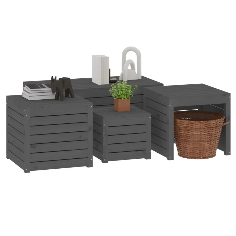 Ensemble de boîtes de jardin 4 pcs gris bois de pin massif - 4