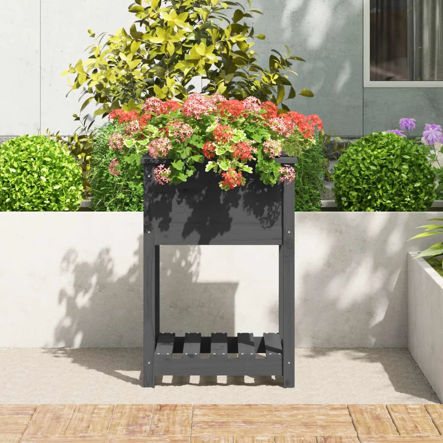 Jardinière avec étagère Gris 54x54x81 cm Bois massif de pin - 3