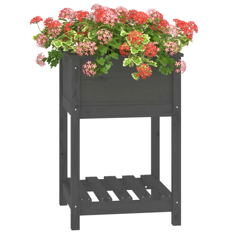 Jardinière avec étagère Gris 54x54x81 cm Bois massif de pin - 4