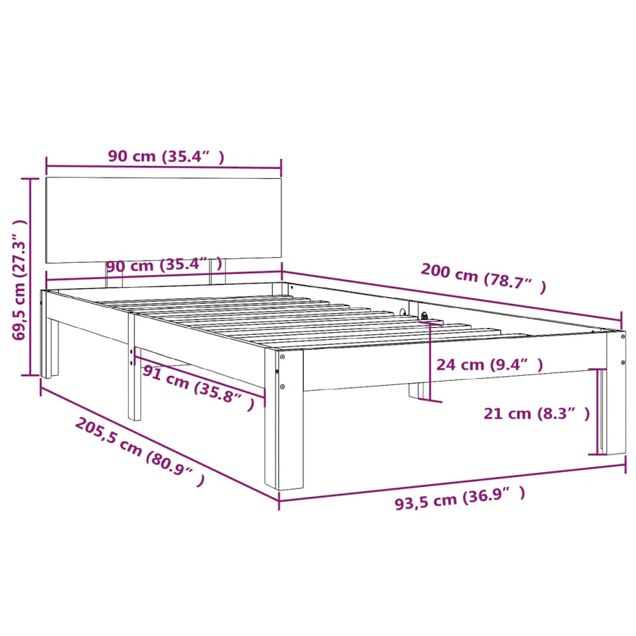 Cadre de lit sans matelas blanc bois de pin massif 90x200 cm - 8