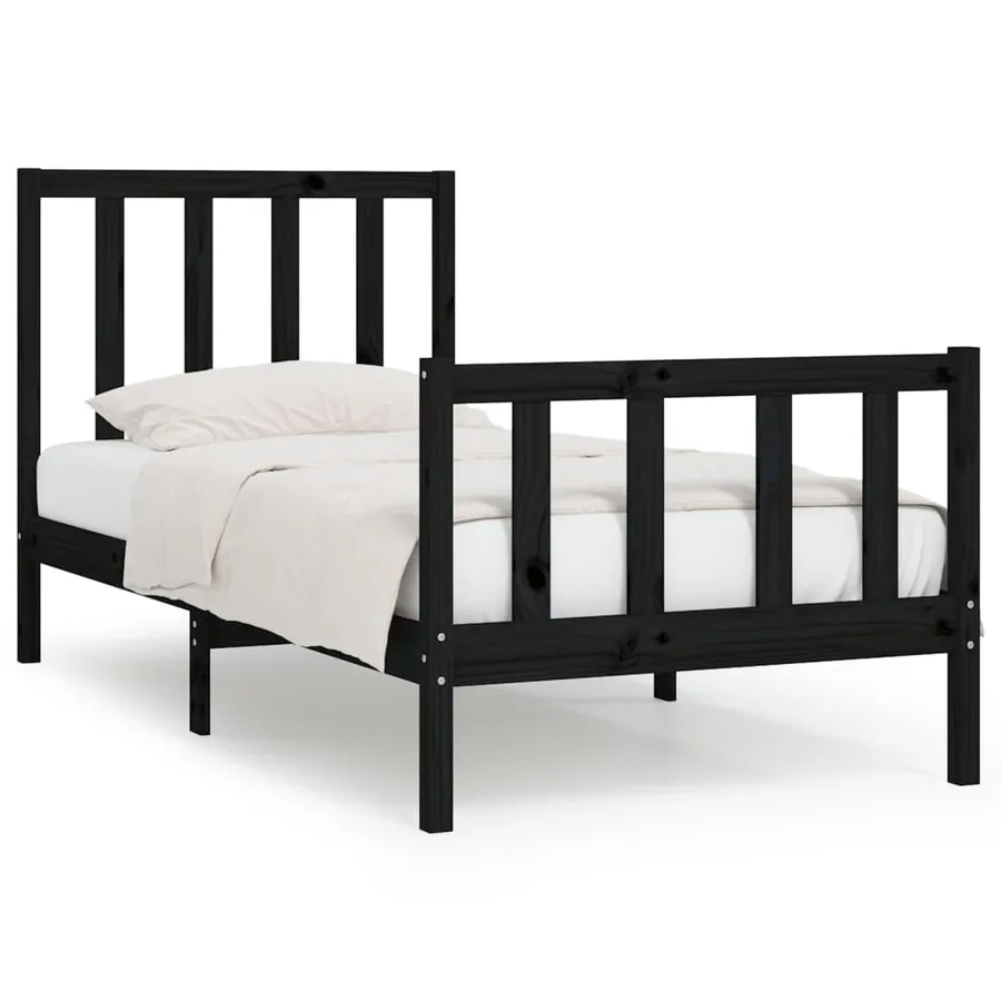 Cadre de lit sans matelas noir 75x190 cm bois massif - 2