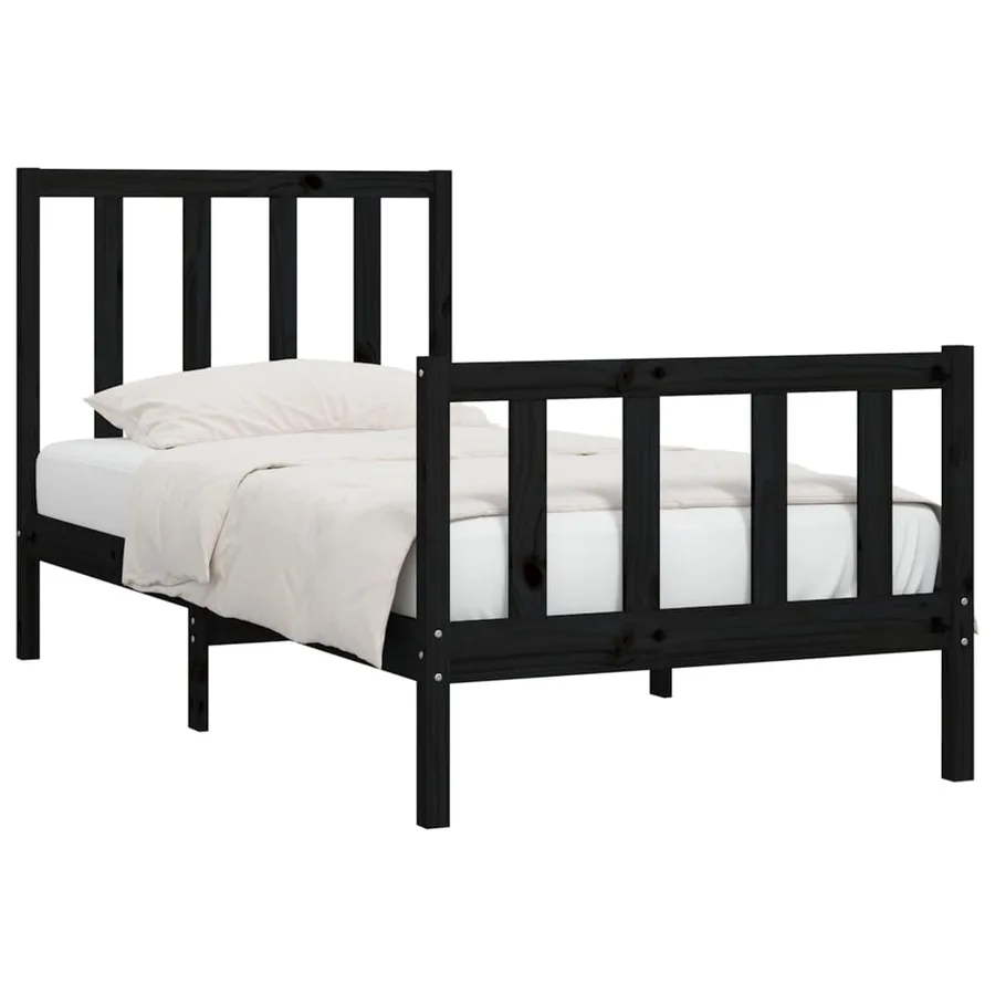 Cadre de lit sans matelas noir 75x190 cm bois massif - 3