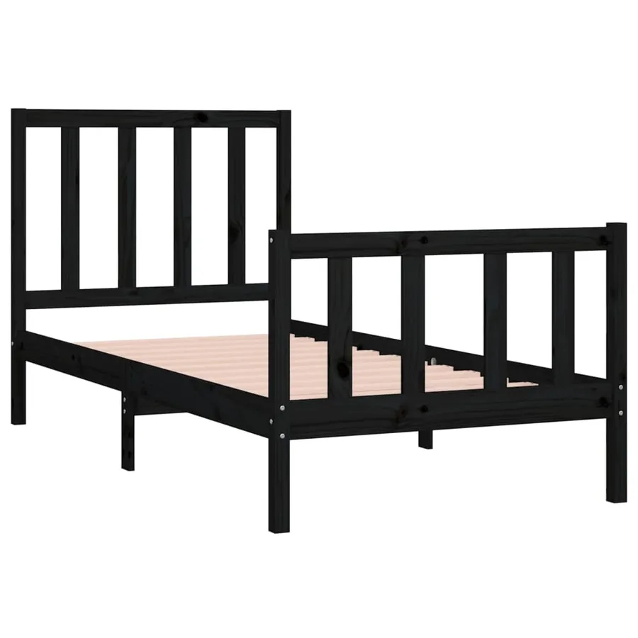 Cadre de lit sans matelas noir 75x190 cm bois massif - 4