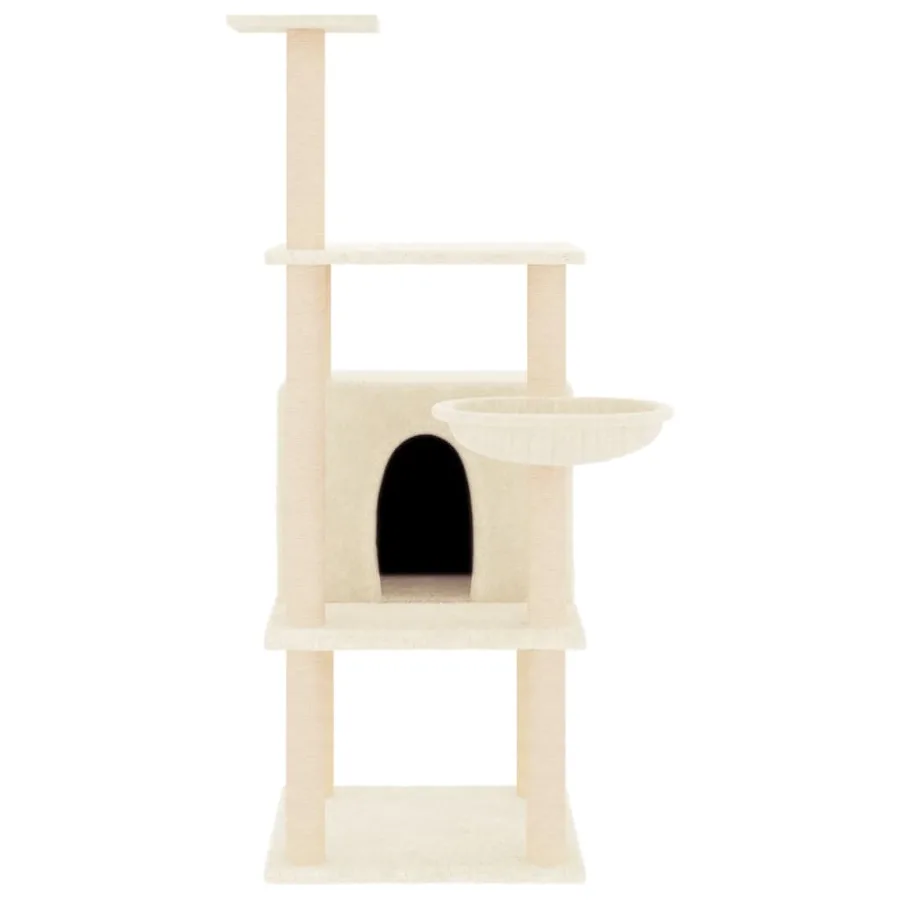 Arbre à chat avec griffoirs en sisal crème 132 cm - 3