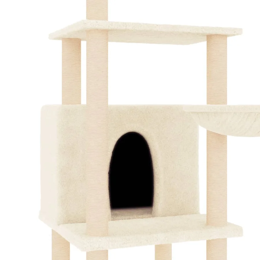 Arbre à chat avec griffoirs en sisal crème 132 cm - 6