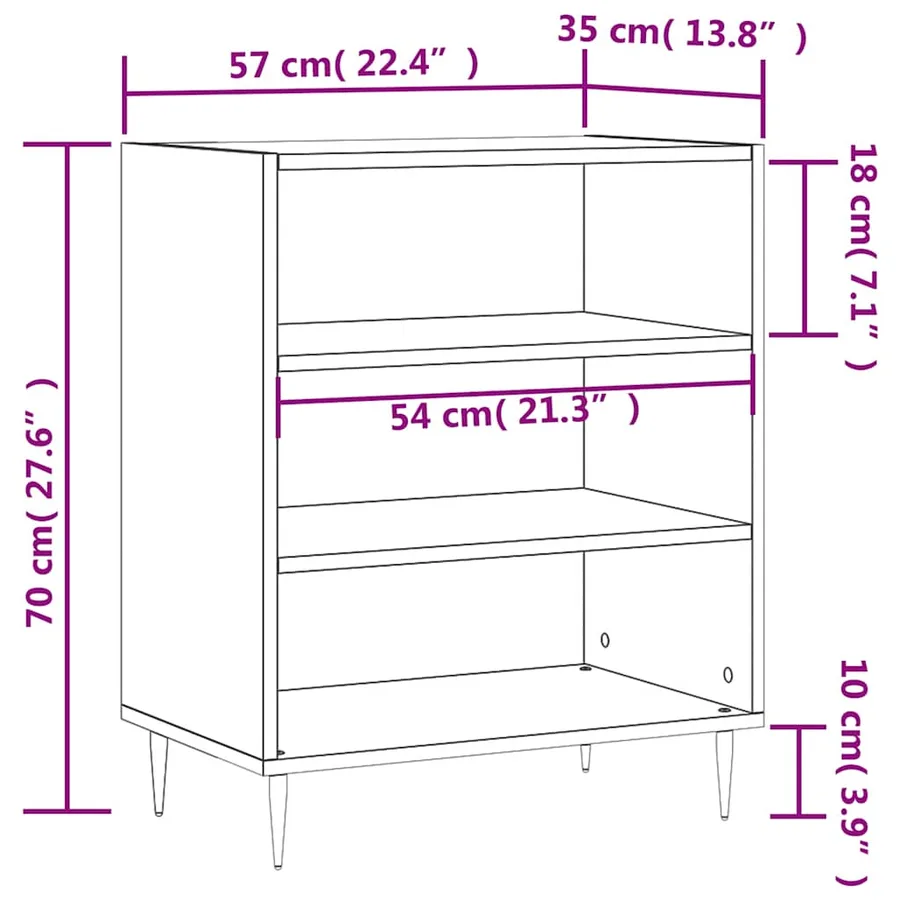 Buffet noir 57x35x70 cm bois d’ingénierie - 9