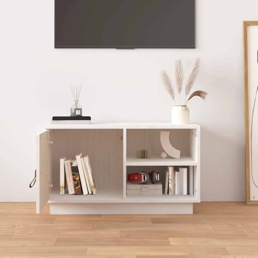 Meuble TV Blanc 70x34x40 cm Bois de pin massif - 3