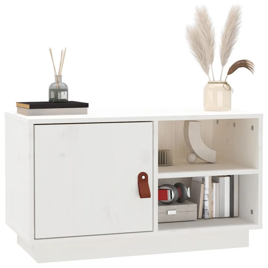 Meuble TV Blanc 70x34x40 cm Bois de pin massif - 4