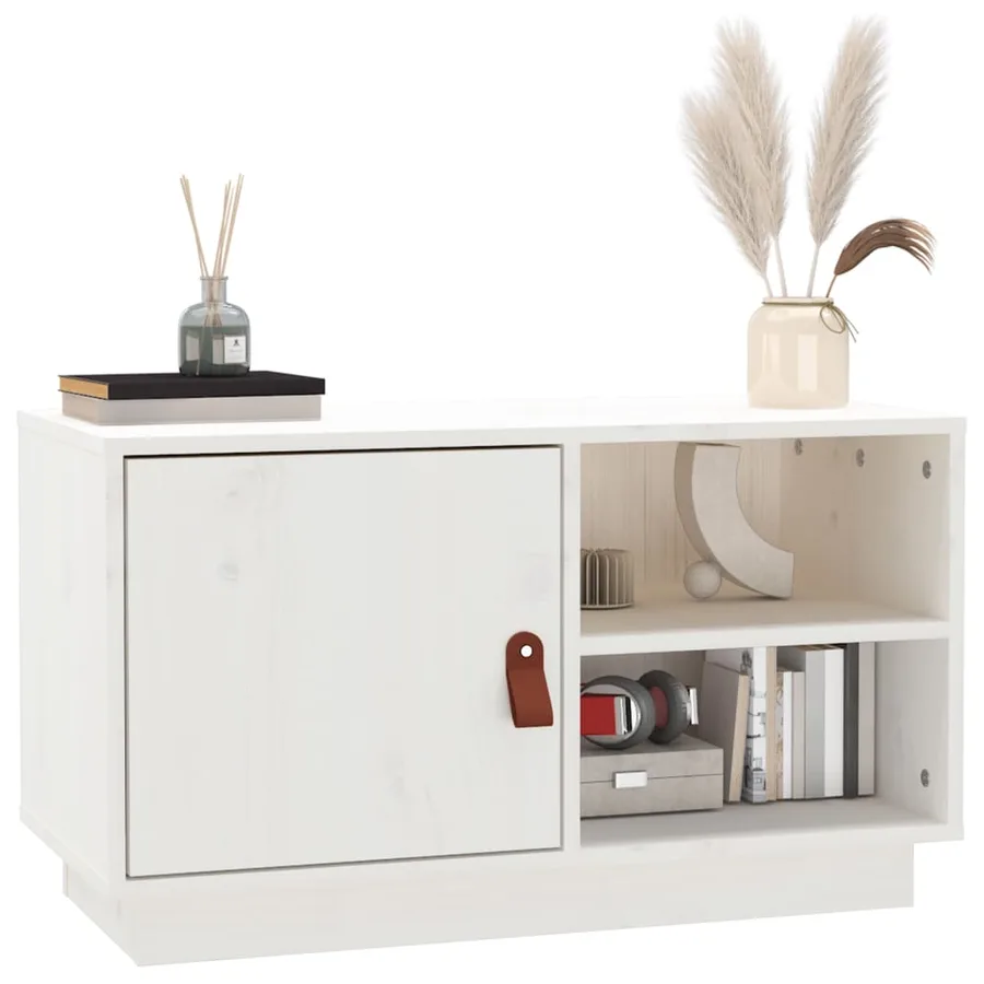 Meuble TV Blanc 70x34x40 cm Bois de pin massif - 5