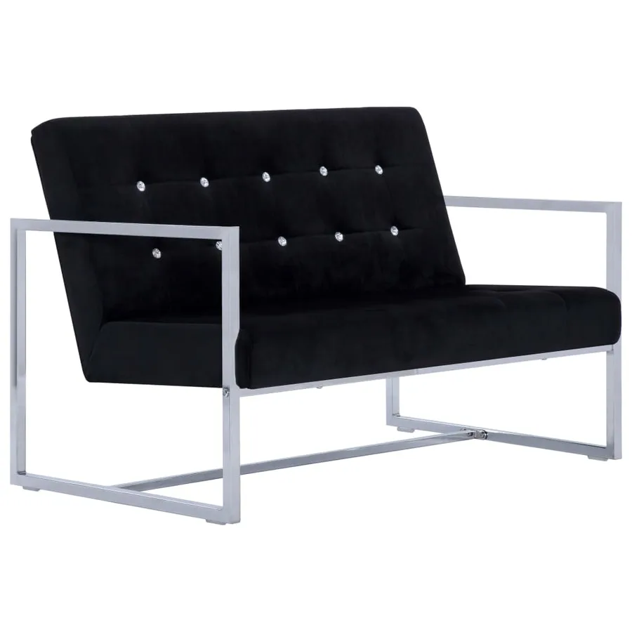 Canapé 2 places avec accoudoirs Noir Chrome et velours - 2