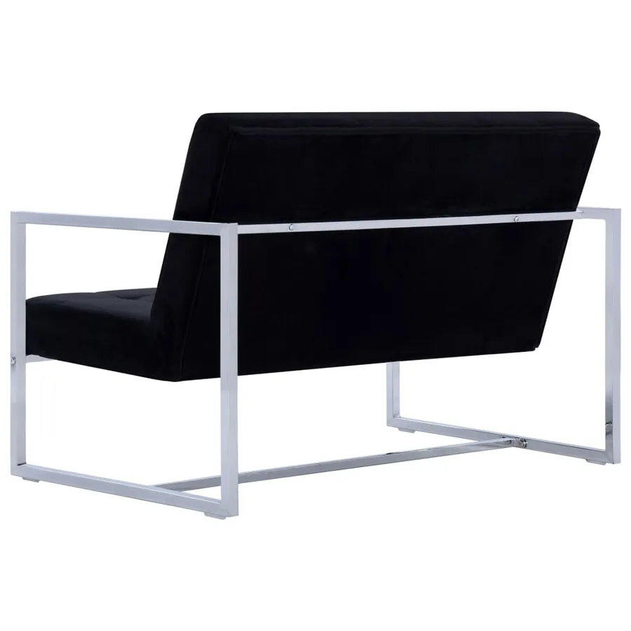Canapé 2 places avec accoudoirs Noir Chrome et velours - 5
