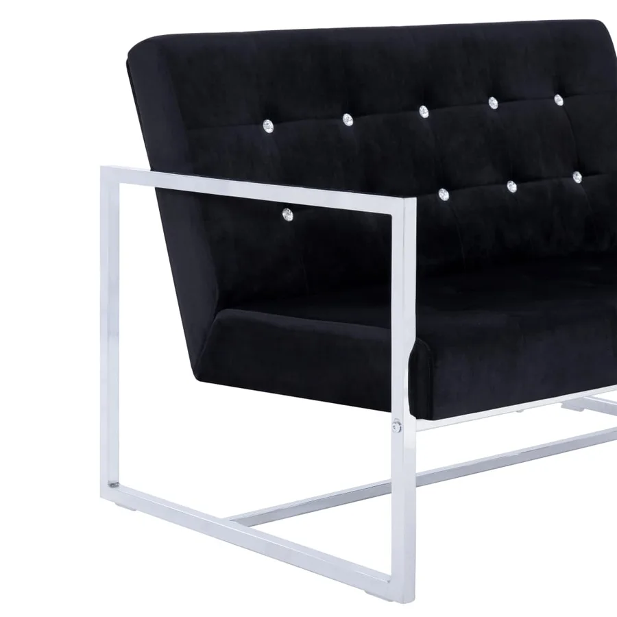 Canapé 2 places avec accoudoirs Noir Chrome et velours - 6