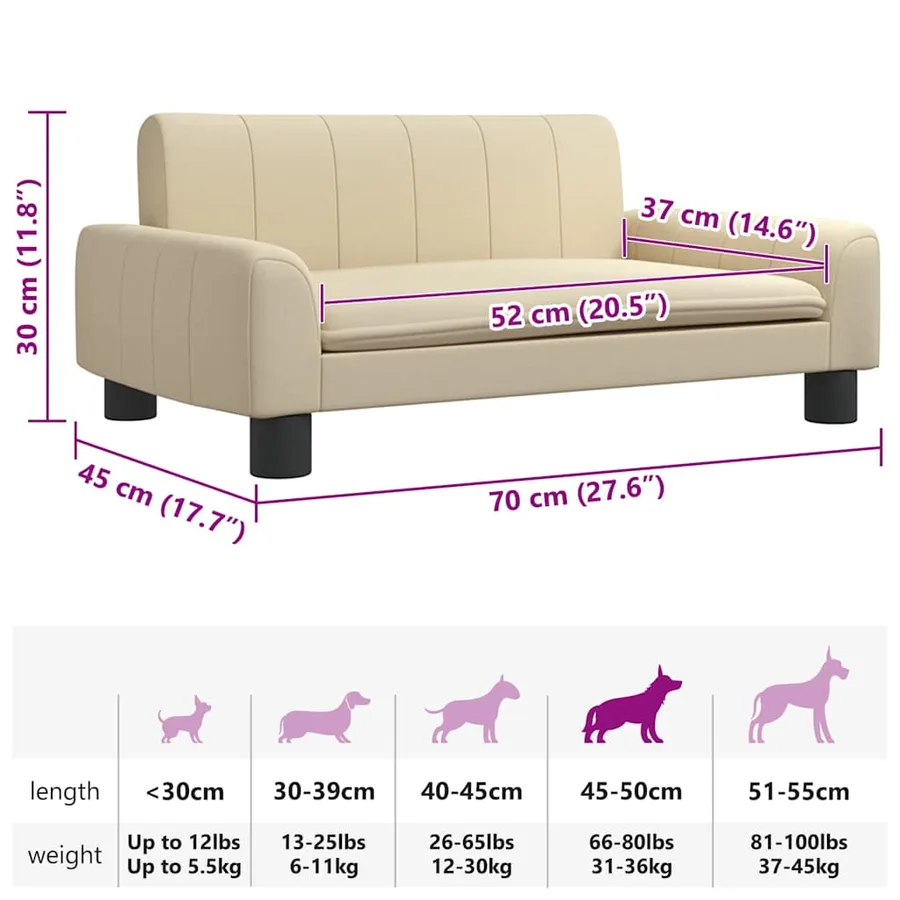 Lit pour chien crème 70x45x30 cm tissu - 7
