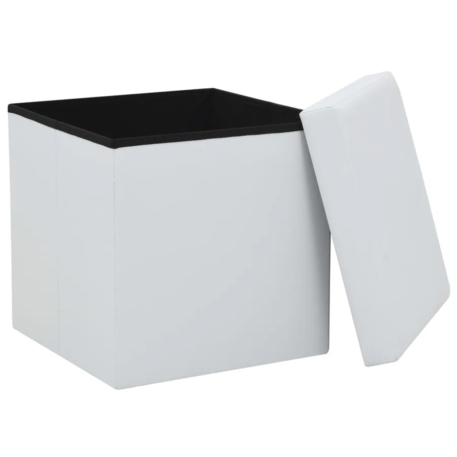 Tabouret de rangement pliable Blanc Similicuir - 3