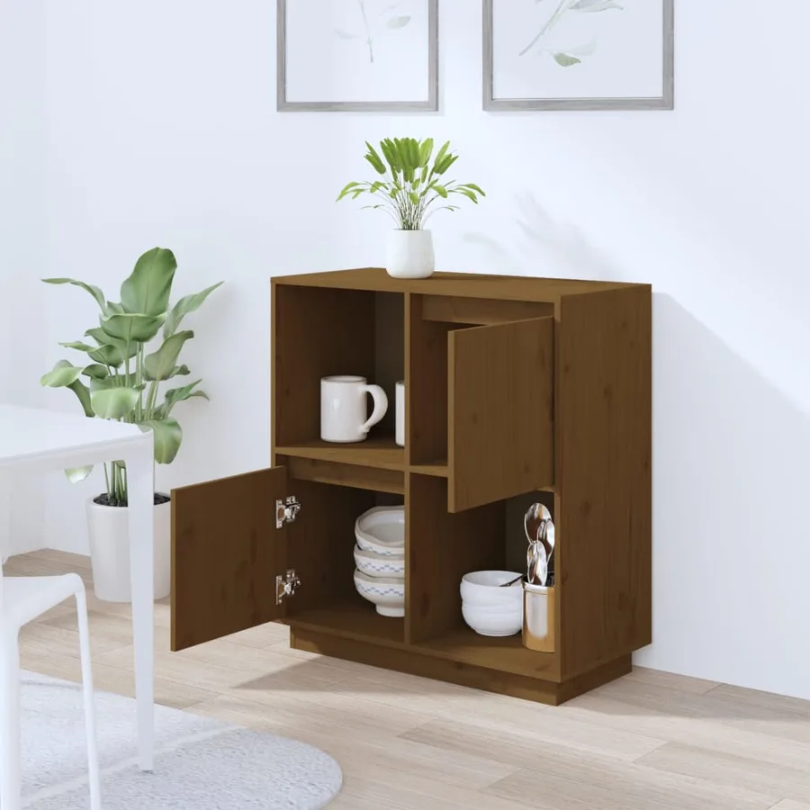 Buffet marron miel 74x35x80 cm bois massif de pin - 3