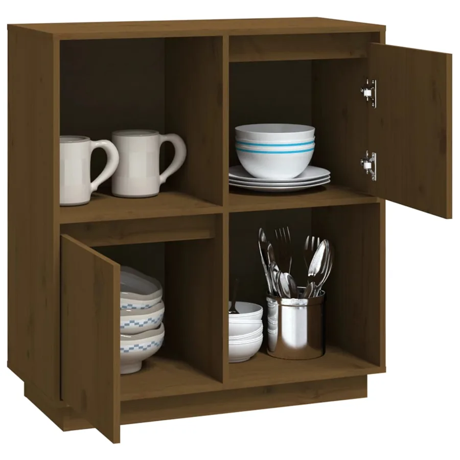 Buffet marron miel 74x35x80 cm bois massif de pin - 4