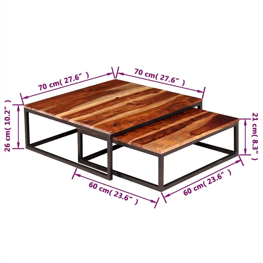 Ensemble de table basse gigogne 2 pcs Bois massif - 10