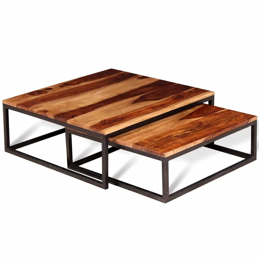 Ensemble de table basse gigogne 2 pcs Bois massif - 2