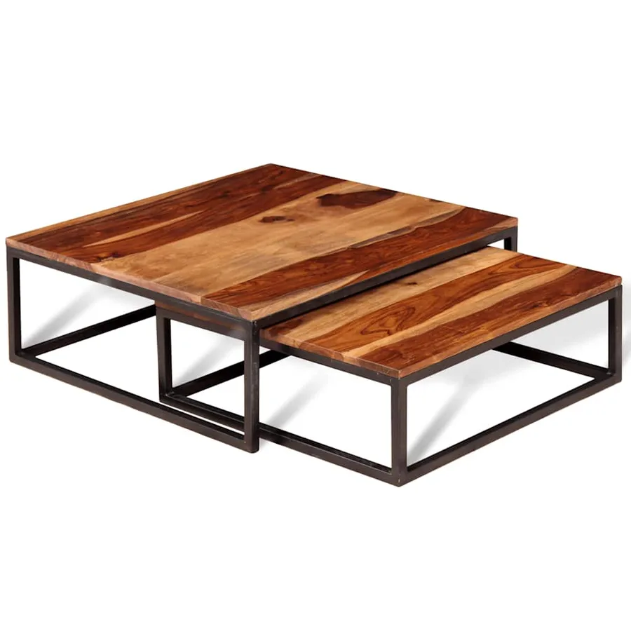 Ensemble de table basse gigogne 2 pcs Bois massif - 4