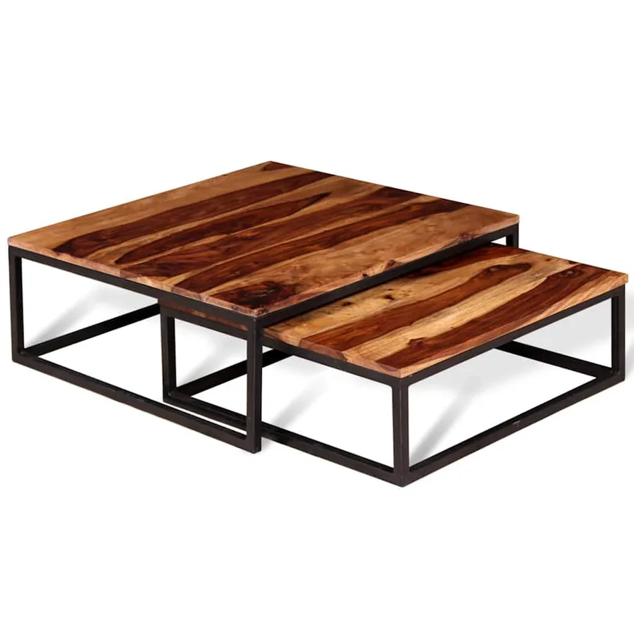 Ensemble de table basse gigogne 2 pcs Bois massif - 5
