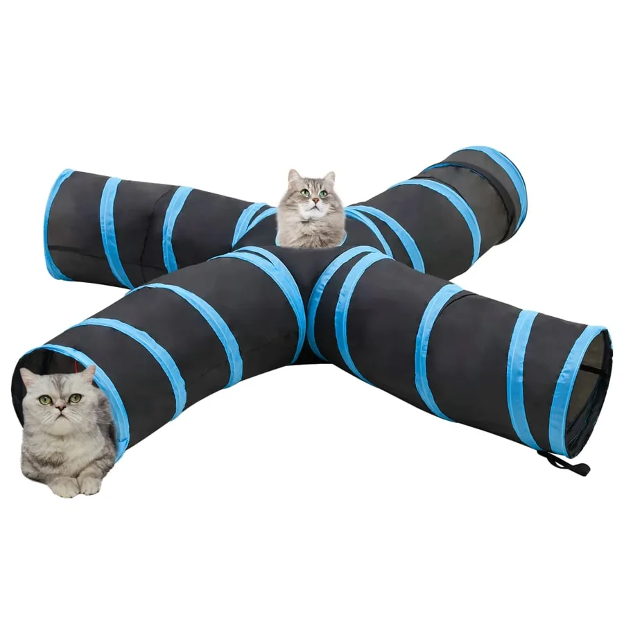 Tunnel pour chats à 4 voies Noir et bleu 25 cm Polyester - 2
