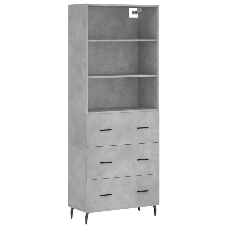 Buffet haut Gris béton 69,5x34x180 cm Bois d'ingénierie - 2