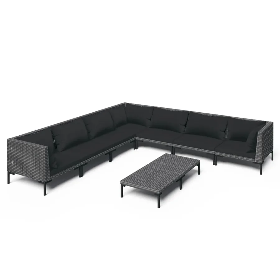 Salon de jardin 8 pcs avec coussins Résine tressée Gris foncé - 2