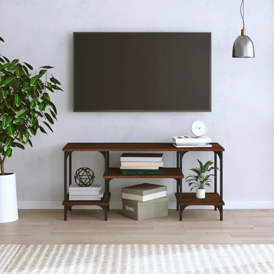 Meuble TV chêne marron 102x35x45,5 cm bois d'ingénierie - 3