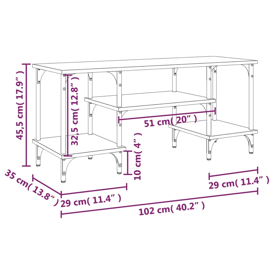 Meuble TV chêne marron 102x35x45,5 cm bois d'ingénierie - 9