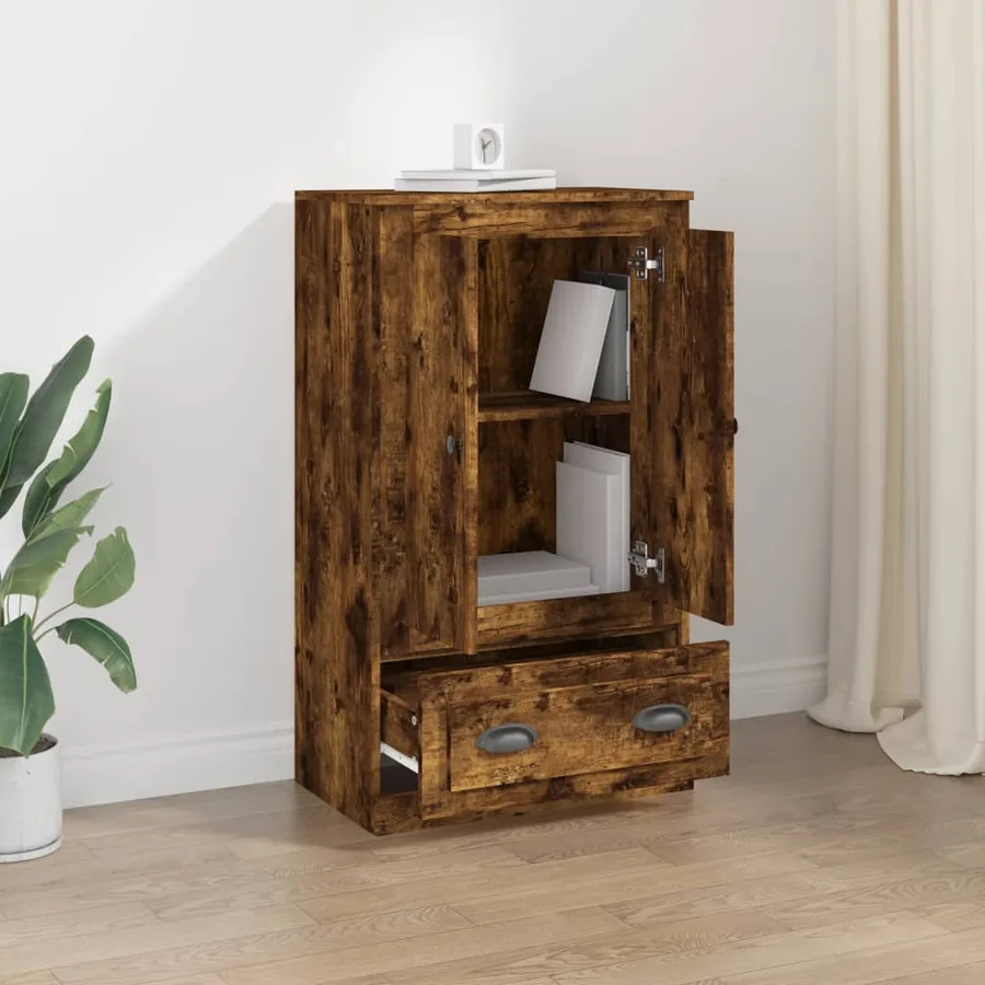 Buffet haut chêne fumé 60x35,5x103,5 cm bois d'ingénierie - 3