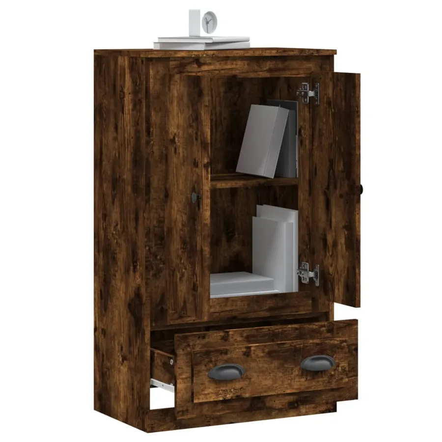 Buffet haut chêne fumé 60x35,5x103,5 cm bois d'ingénierie - 5