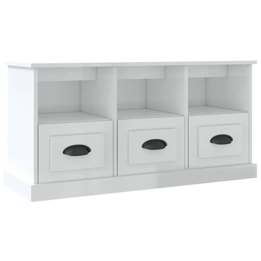 Meuble TV blanc brillant 100x35x50 cm bois d'ingénierie - 2