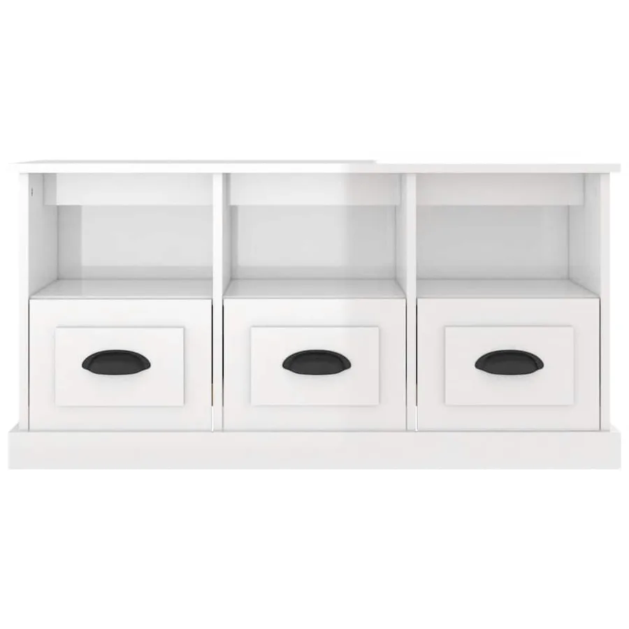 Meuble TV blanc brillant 100x35x50 cm bois d'ingénierie - 6