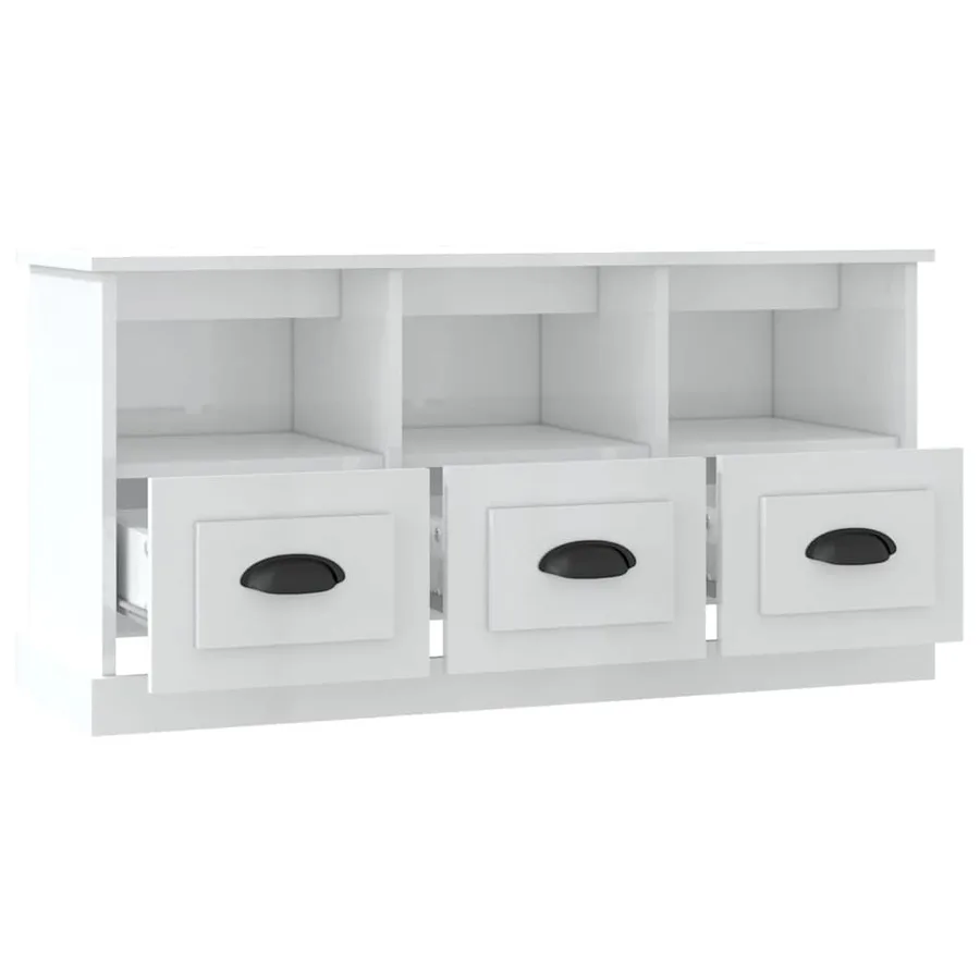 Meuble TV blanc brillant 100x35x50 cm bois d'ingénierie - 7