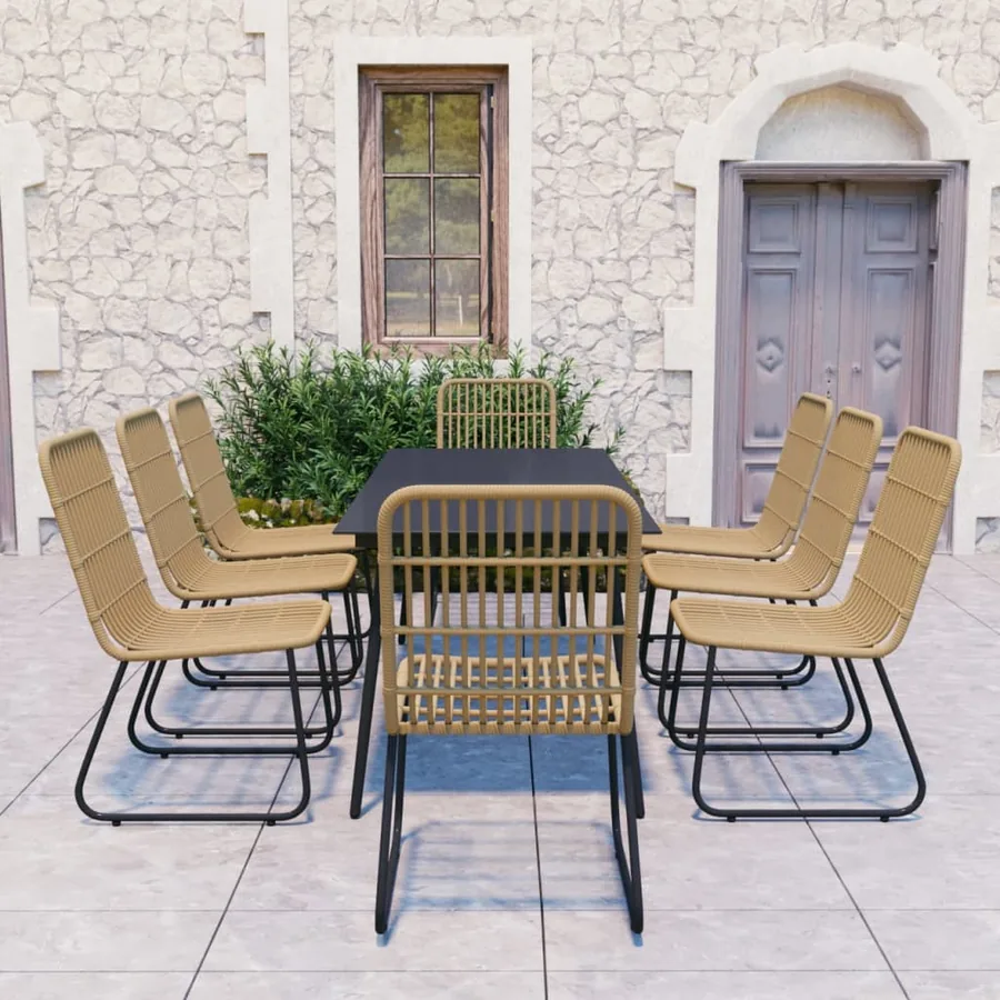 Ensemble à manger d'extérieur 9 pcs résine tressée et verre