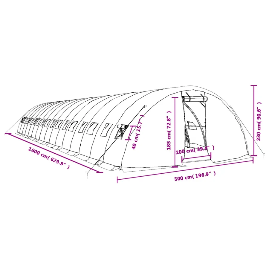 Serre avec cadre en acier blanc 80 m² 16x5x2,3 m - 12