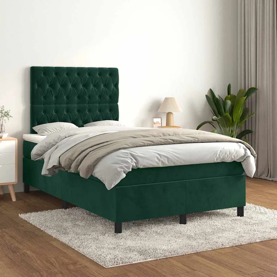Sommier à lattes de lit et matelas Vert foncé 120x200cm Velours