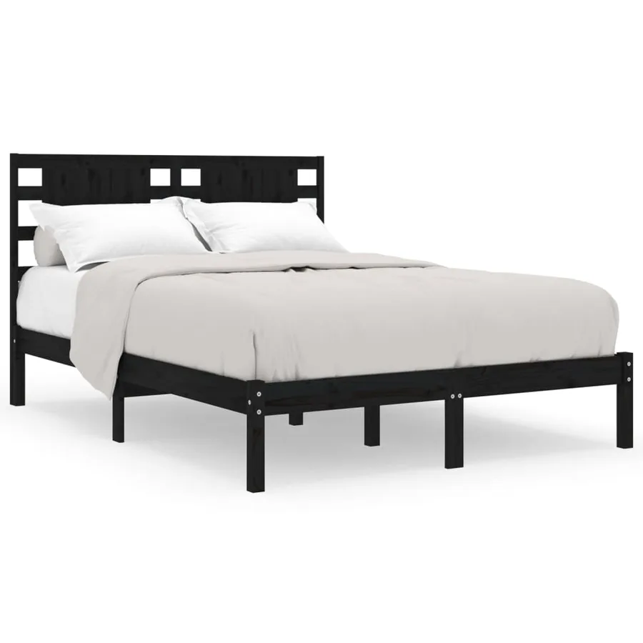 Cadre de lit sans matelas noir 200x200 cm bois massif de pin - 2
