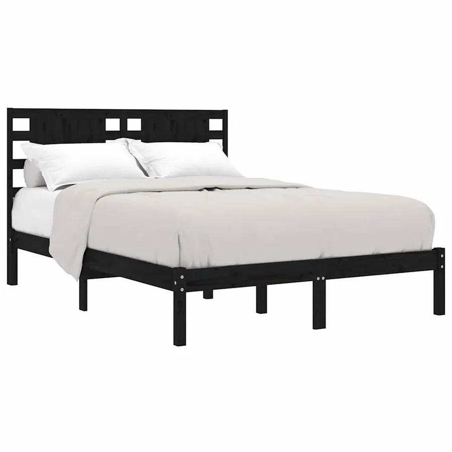 Cadre de lit sans matelas noir 200x200 cm bois massif de pin - 3