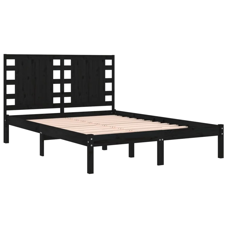 Cadre de lit sans matelas noir 200x200 cm bois massif de pin - 4