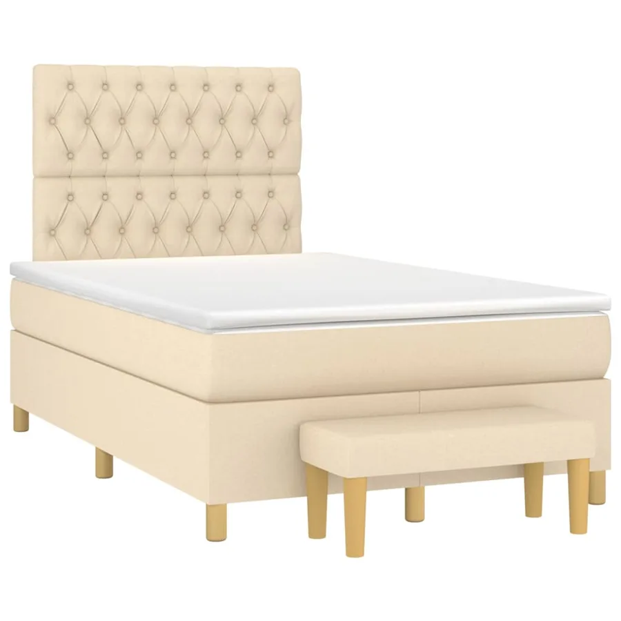 Sommier à lattes de lit avec matelas Crème 120x200 cm Tissu - 3