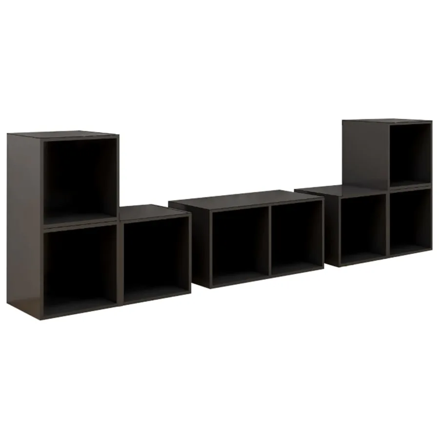 Ensemble de meubles TV 6 pcs Gris brillant Bois d'ingénierie - 2