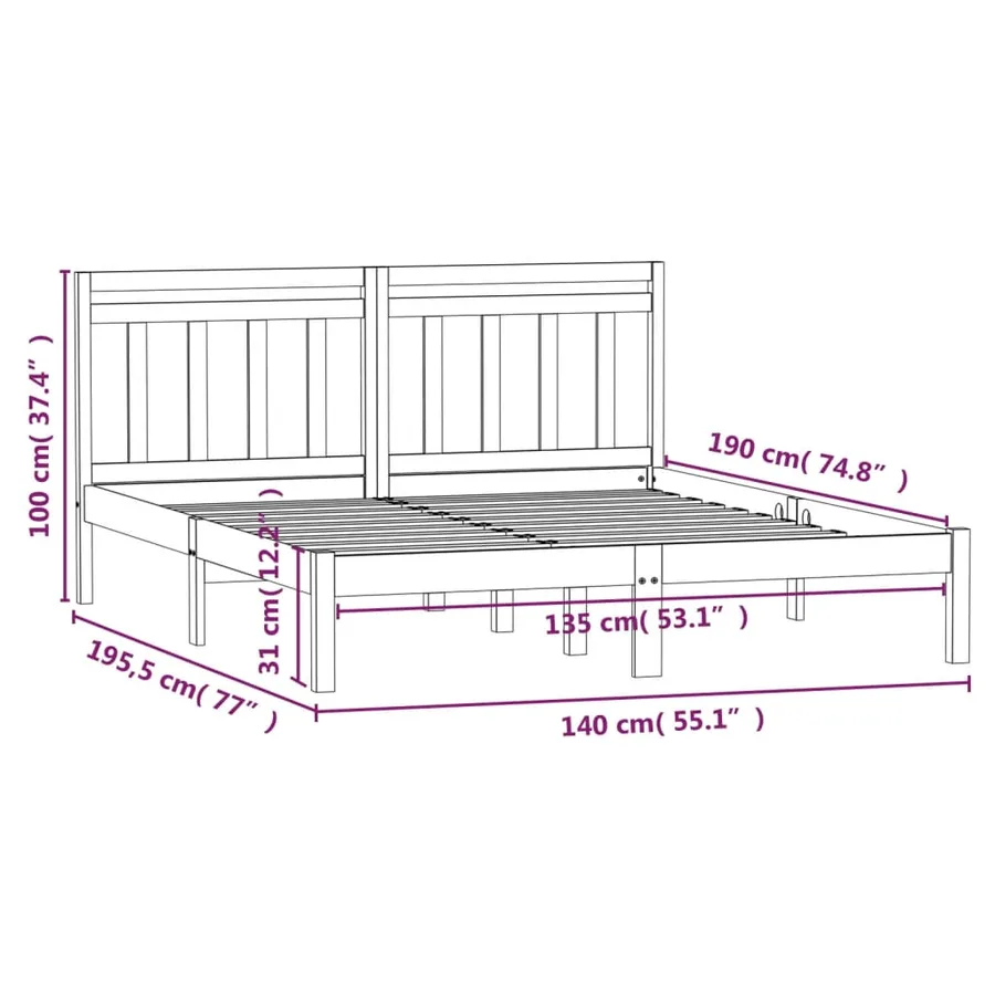 Cadre de lit sans matelas bois massif - 9