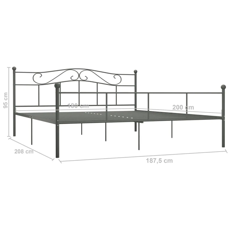 Cadre de lit sans matelas gris métal 180x200 cm - 6