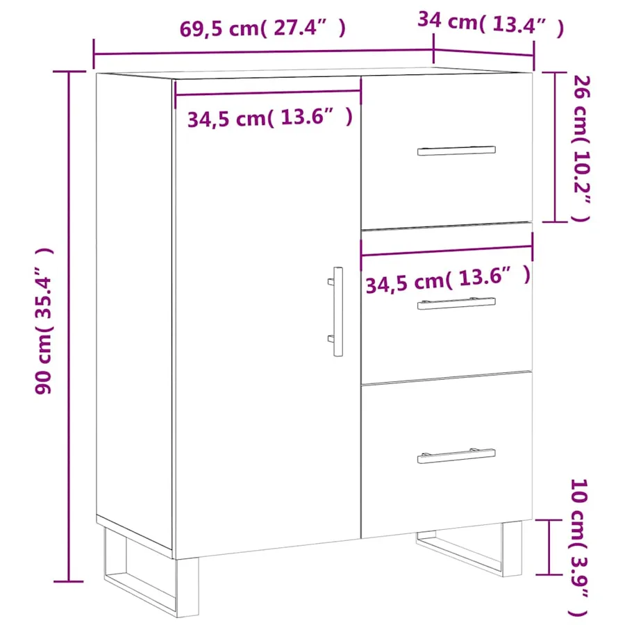 Buffet gris béton 69,5x34x90 cm bois d'ingénierie - 13